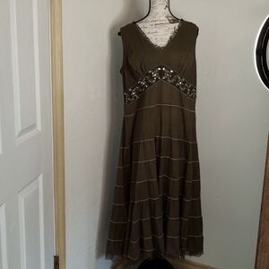 Cato Woman Cotton Maxi Dress With Embroidery & Sequin Trim Green SZ: 18